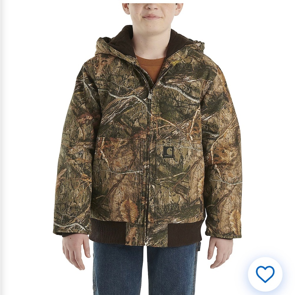 Carhartt Zip-Front Canvas Insulated Hooded mossy oak Camo Jacket boys 6